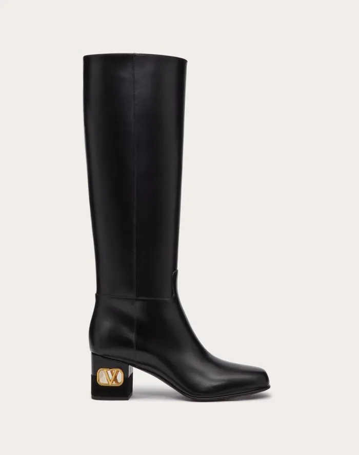 Valentino Boots Woman Valentino Garavani Heritage Calfskin Boot 60mm For Woman In Black Black