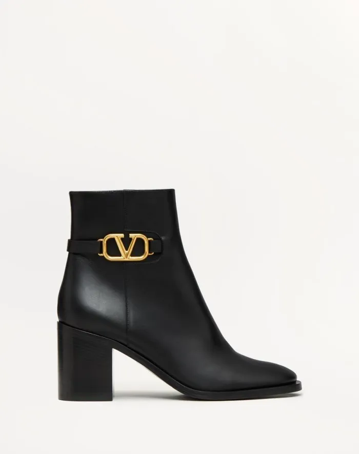 Valentino Boots Woman Vlogo Signature Calfskin Ankle Boot 75mm For Woman In Black Black