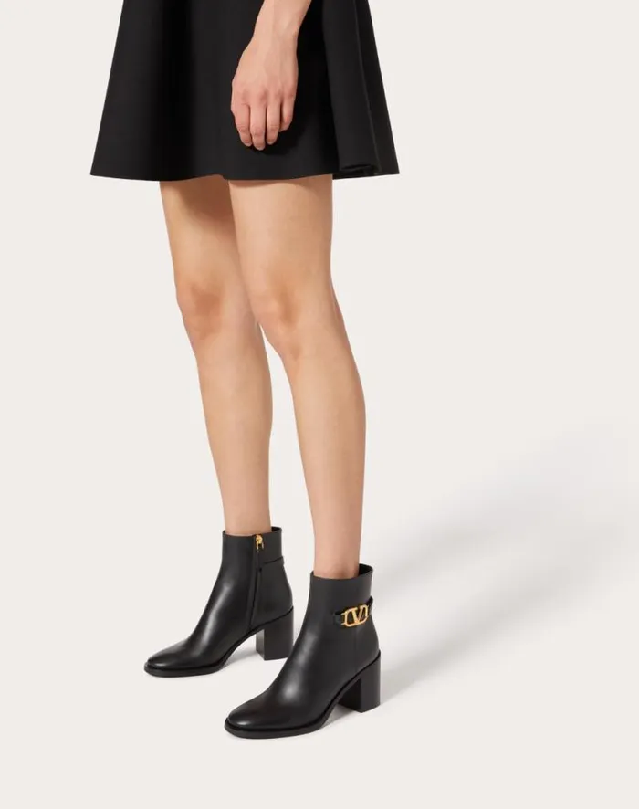 Valentino Boots Woman Vlogo Signature Calfskin Ankle Boot 75mm For Woman In Black Black Valentino Boots Woman Vlogo Signature Calfskin Ankle Boot 75mm For Woman In Black Black