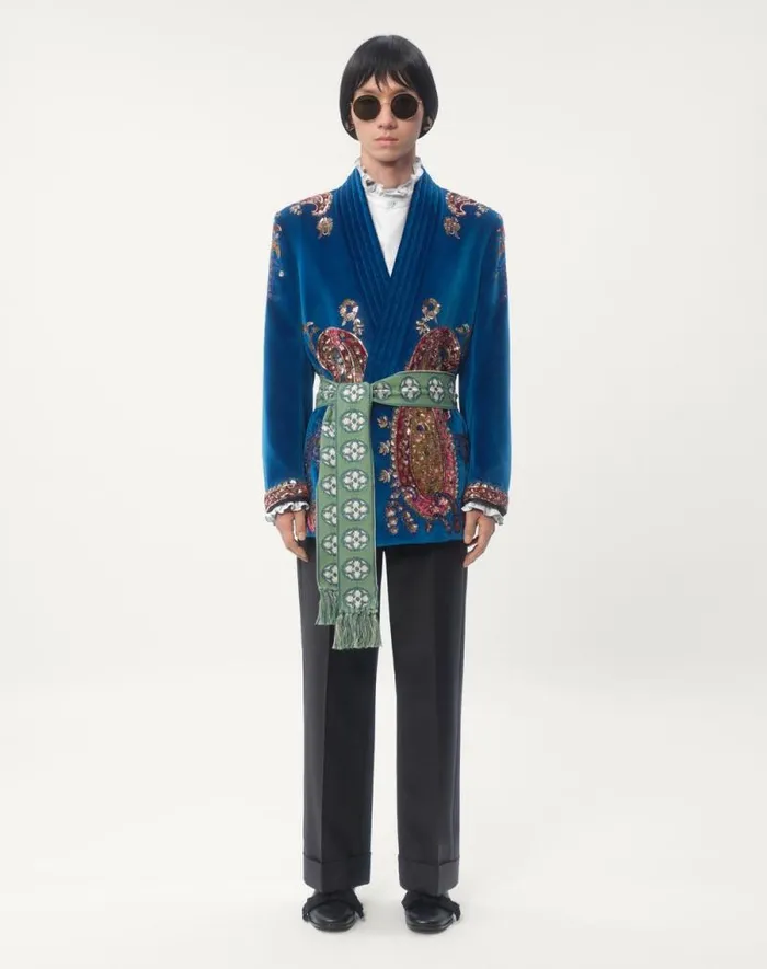 Valentino Coats And Blazers Man Belted Cotton Velvet Jacket With Sequin Embroidery For Man In Prussia Prussia Valentino Coats And Blazers Man Belted Cotton Velvet Jacket With Sequin Embroidery For Man In Prussia Prussia