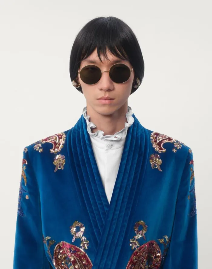 Valentino Coats And Blazers Man Belted Cotton Velvet Jacket With Sequin Embroidery For Man In Prussia Prussia Valentino Coats And Blazers Man Belted Cotton Velvet Jacket With Sequin Embroidery For Man In Prussia Prussia