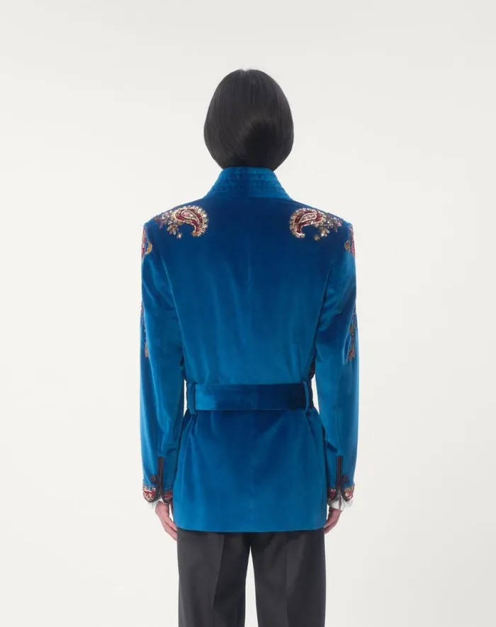 Valentino Coats And Blazers Man Belted Cotton Velvet Jacket With Sequin Embroidery For Man In Prussia Prussia Valentino Coats And Blazers Man Belted Cotton Velvet Jacket With Sequin Embroidery For Man In Prussia Prussia