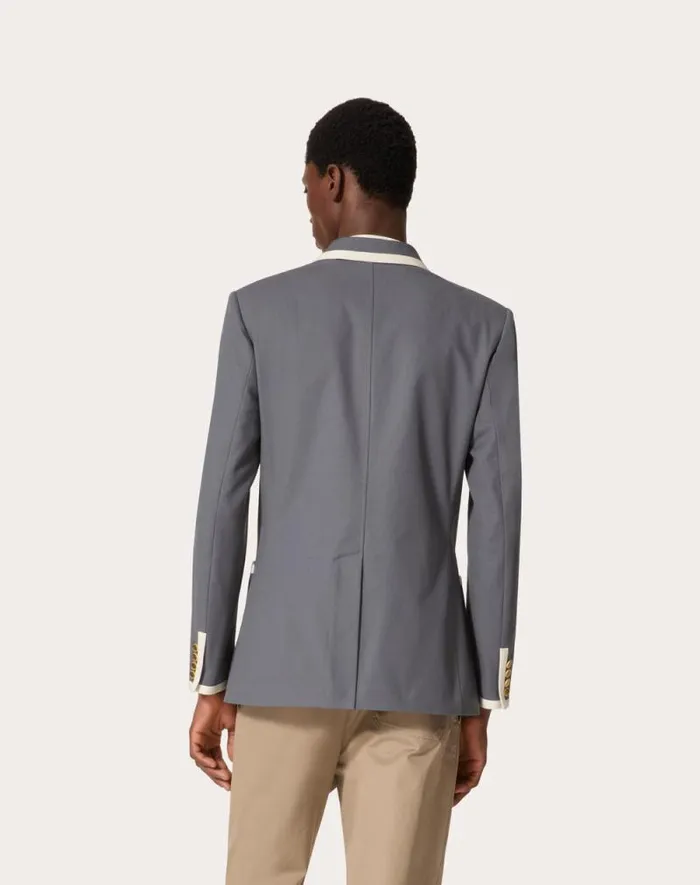 Valentino Coats And Blazers Man Doublebreasted Jacket In Stretch Cotton Canvas For Man In Light Grey Light Grey Valentino Coats And Blazers Man Doublebreasted Jacket In Stretch Cotton Canvas For Man In Light Grey Light Grey