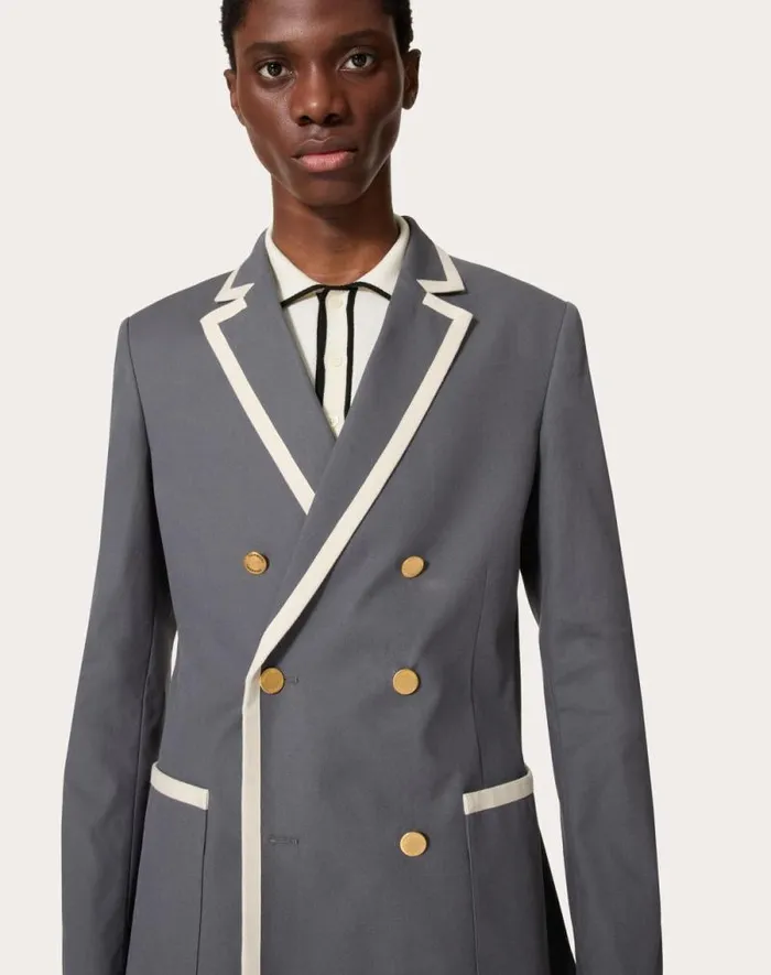 Valentino Coats And Blazers Man Doublebreasted Jacket In Stretch Cotton Canvas For Man In Light Grey Light Grey Valentino Coats And Blazers Man Doublebreasted Jacket In Stretch Cotton Canvas For Man In Light Grey Light Grey