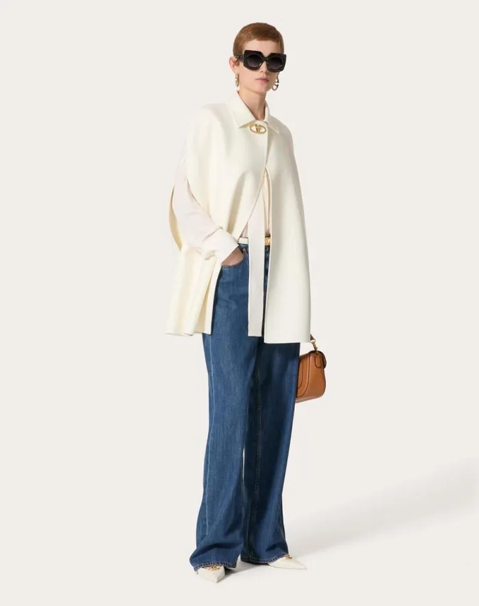Valentino Coats And Outerwear Woman Compact Drap Cape For Woman In Ivory Ivory