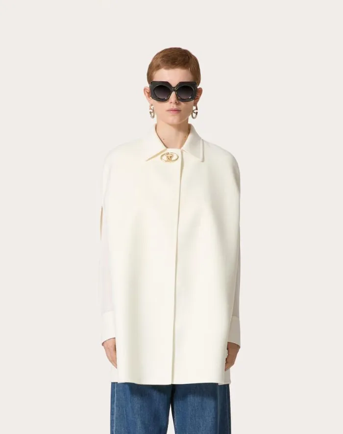 Valentino Coats And Outerwear Woman Compact Drap Cape For Woman In Ivory Ivory