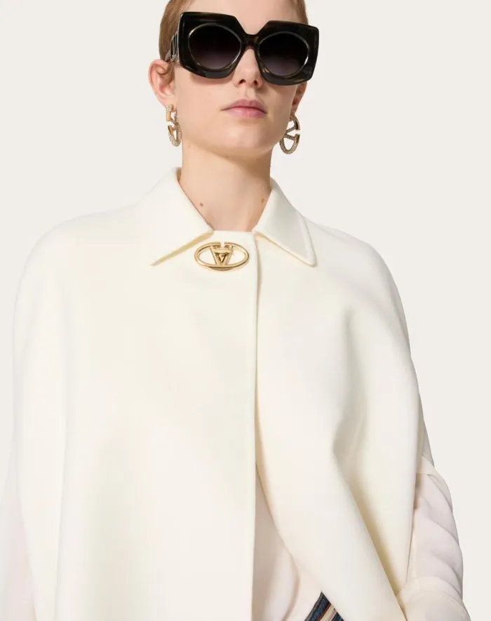 Valentino Coats And Outerwear Woman Compact Drap Cape For Woman In Ivory Ivory
