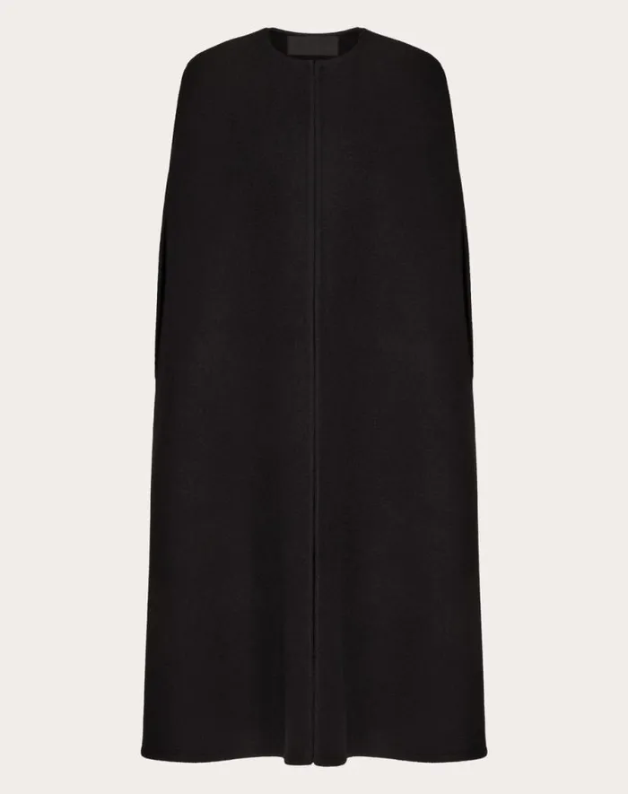 Valentino Coats And Outerwear Woman Fluffy Cashmere Blend Cape For Woman In Black Black Valentino Coats And Outerwear Woman Fluffy Cashmere Blend Cape For Woman In Black Black