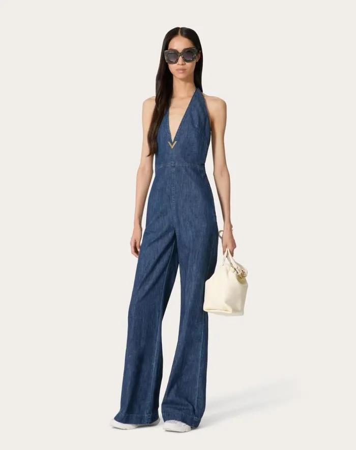 Valentino Denim Woman Chambray Denim Jumpsuit For Woman In Denim Denim Valentino Denim Woman Chambray Denim Jumpsuit For Woman In Denim Denim