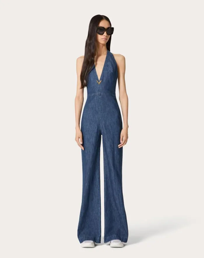 Valentino Denim Woman Chambray Denim Jumpsuit For Woman In Denim Denim Valentino Denim Woman Chambray Denim Jumpsuit For Woman In Denim Denim