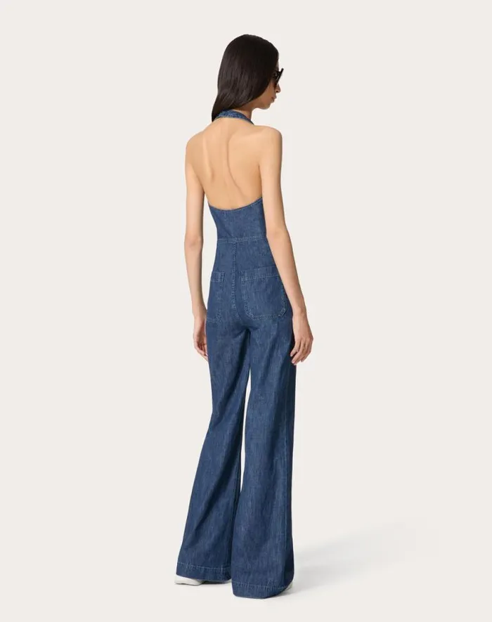 Valentino Denim Woman Chambray Denim Jumpsuit For Woman In Denim Denim Valentino Denim Woman Chambray Denim Jumpsuit For Woman In Denim Denim