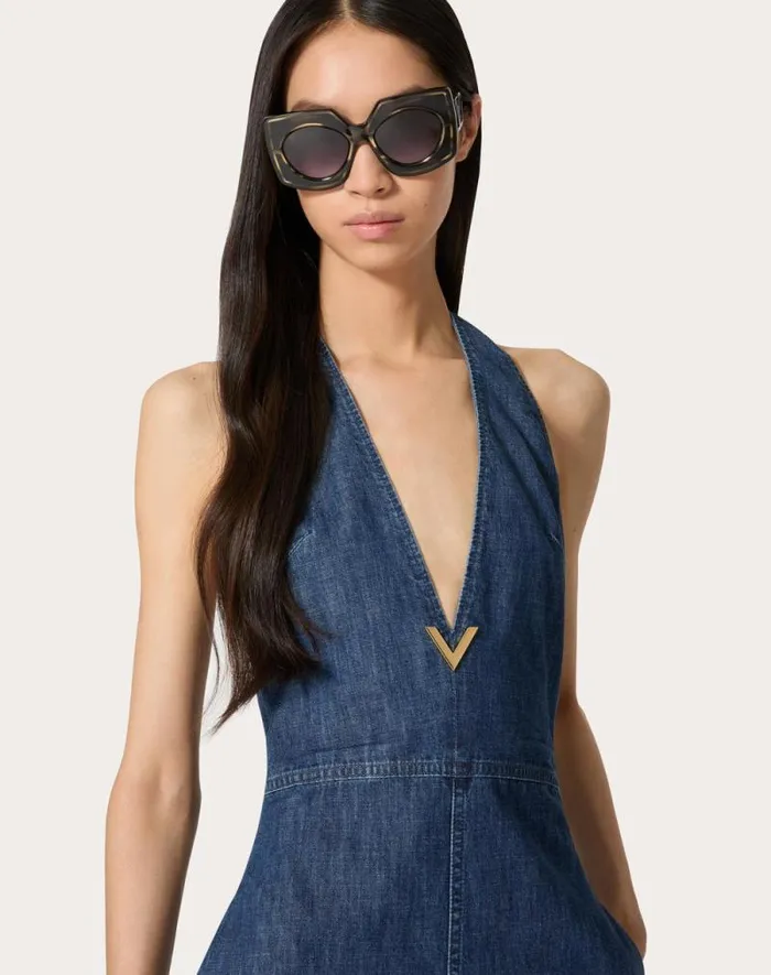 Valentino Denim Woman Chambray Denim Jumpsuit For Woman In Denim Denim Valentino Denim Woman Chambray Denim Jumpsuit For Woman In Denim Denim