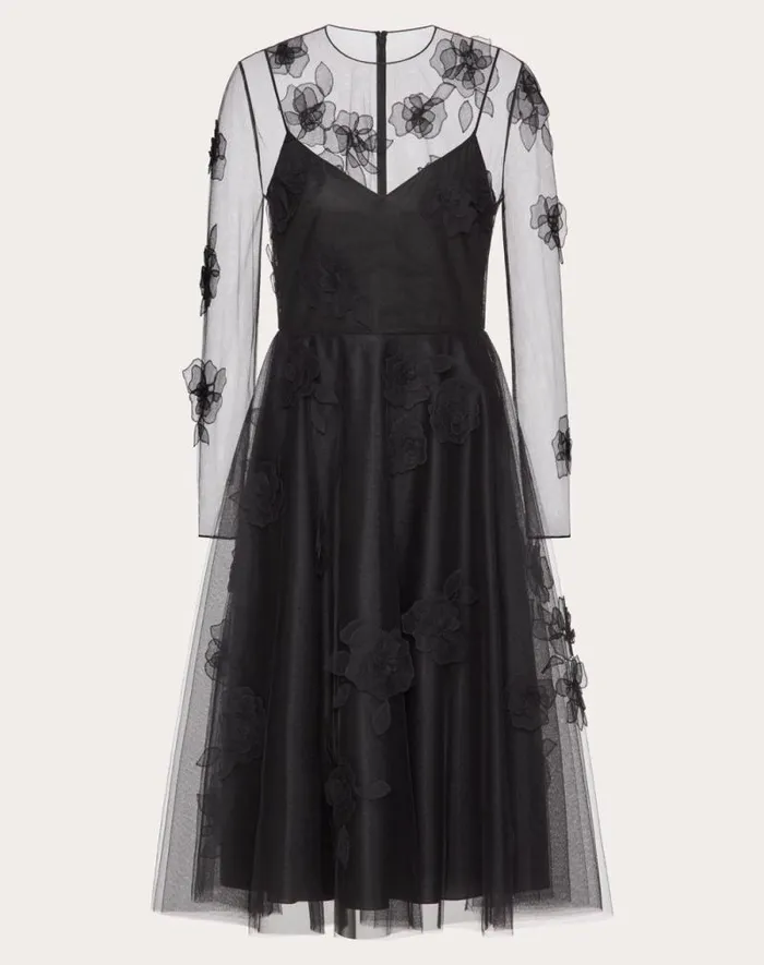 Valentino Dresses Woman Tulle Illusione Embroidered Dress For Woman In Black Black Valentino Dresses Woman Tulle Illusione Embroidered Dress For Woman In Black Black