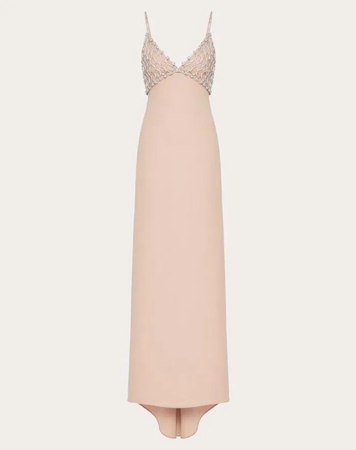 Valentino Gowns Woman Embroidered Couture Cady Long Dress For Woman In Poudresilver Poudresilver Valentino Gowns Woman Embroidered Couture Cady Long Dress For Woman In Poudresilver Poudresilver