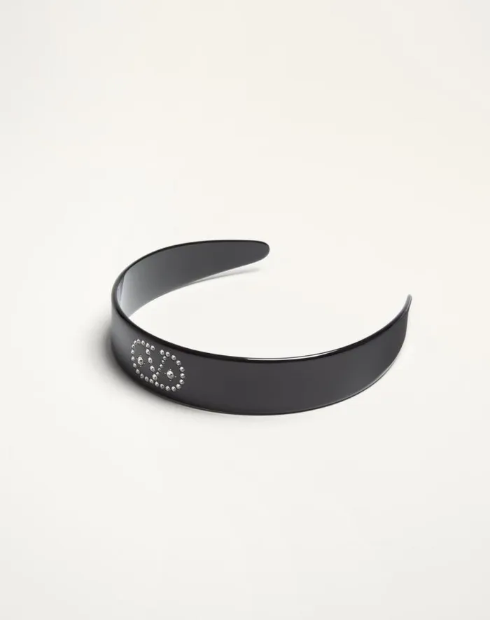 Valentino Hair Accessories Woman Vlogo Signature Headband In Resin Metal And Crystals For Woman In Blackgoldcrystal Blackgoldcrystal Valentino Hair Accessories Woman Vlogo Signature Headband In Resin Metal And Crystals For Woman In Blackgoldcrystal Blackgoldcrystal