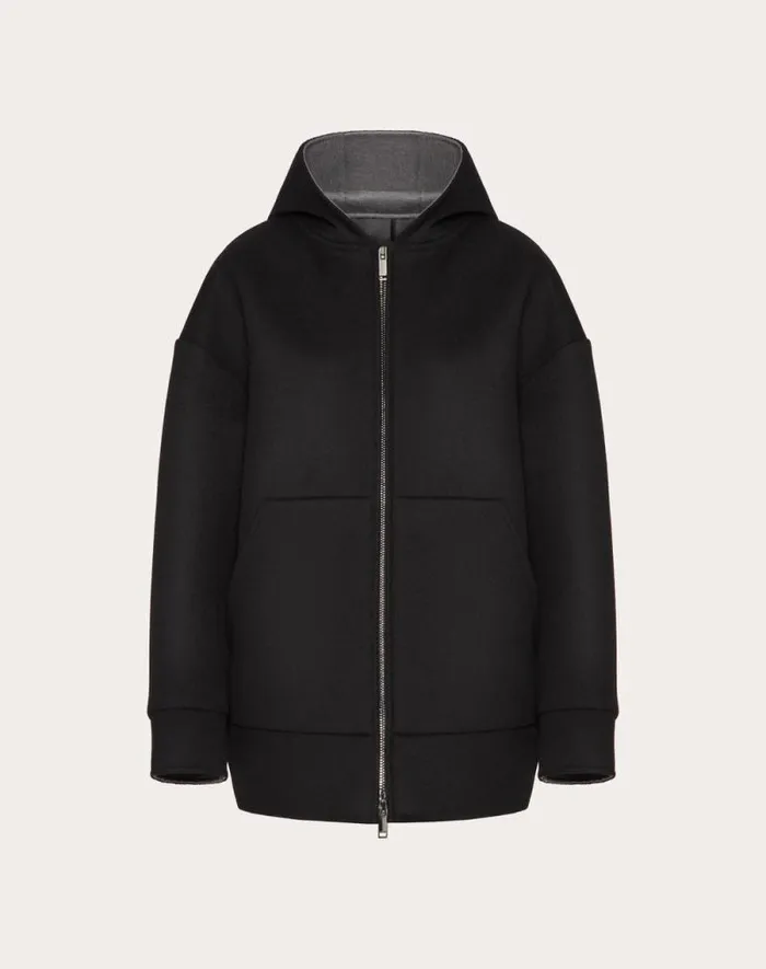 Valentino Jackets And Blazers Woman Compact Drap Peacoat For Woman In Black Black