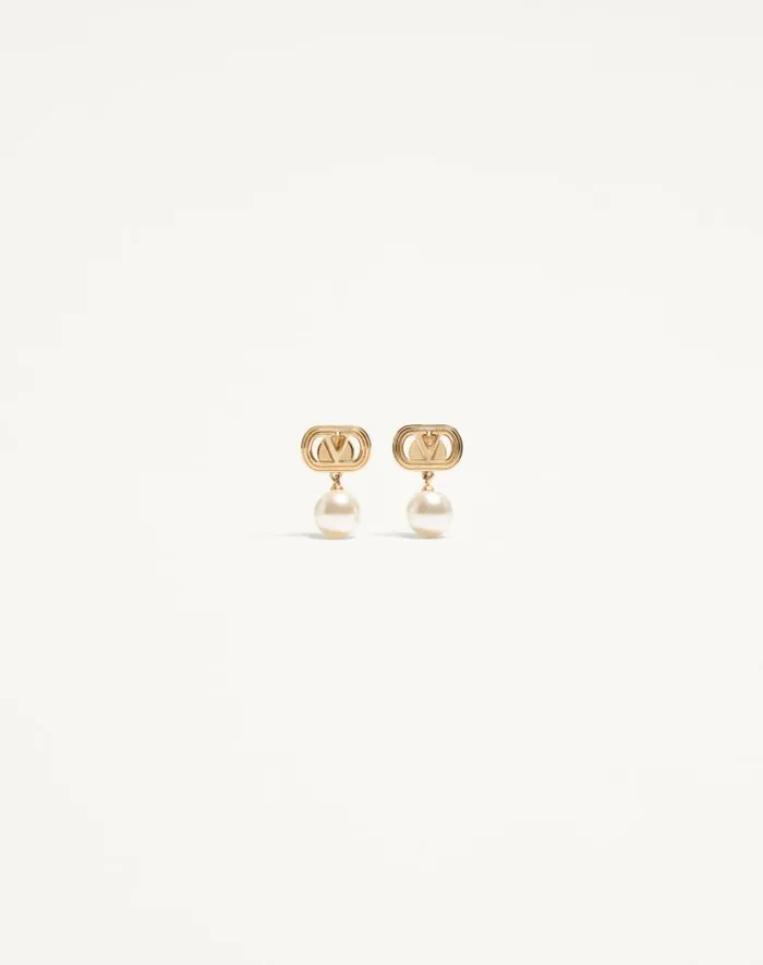 Valentino Jewelry Woman Ovalette Metal Earrings With Swarovski Pearls For Woman In Goldcream Goldcream Valentino Jewelry Woman Ovalette Metal Earrings With Swarovski Pearls For Woman In Goldcream Goldcream