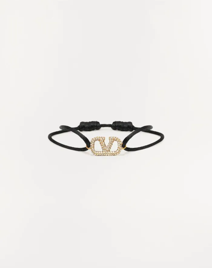 Valentino Jewelry Woman Vlogo Signature Bracelet In Cotton And Swarovski Crystals For Woman In Blackcrystal Blackcrystal Valentino Jewelry Woman Vlogo Signature Bracelet In Cotton And Swarovski Crystals For Woman In Blackcrystal Blackcrystal