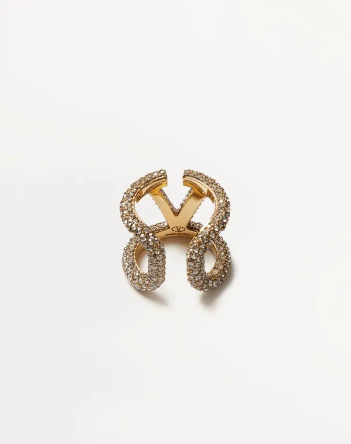 Valentino Jewelry Woman Vlogo Signature Ring In Metal And Swarovski Crystals For Woman In Palladium Palladium Valentino Jewelry Woman Vlogo Signature Ring In Metal And Swarovski Crystals For Woman In Palladium Palladium