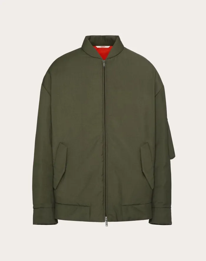 Valentino Outerwear Man Mohair Wool Down Jacket For Man In Military Green Military Green Valentino Outerwear Man Mohair Wool Down Jacket For Man In Military Green Military Green