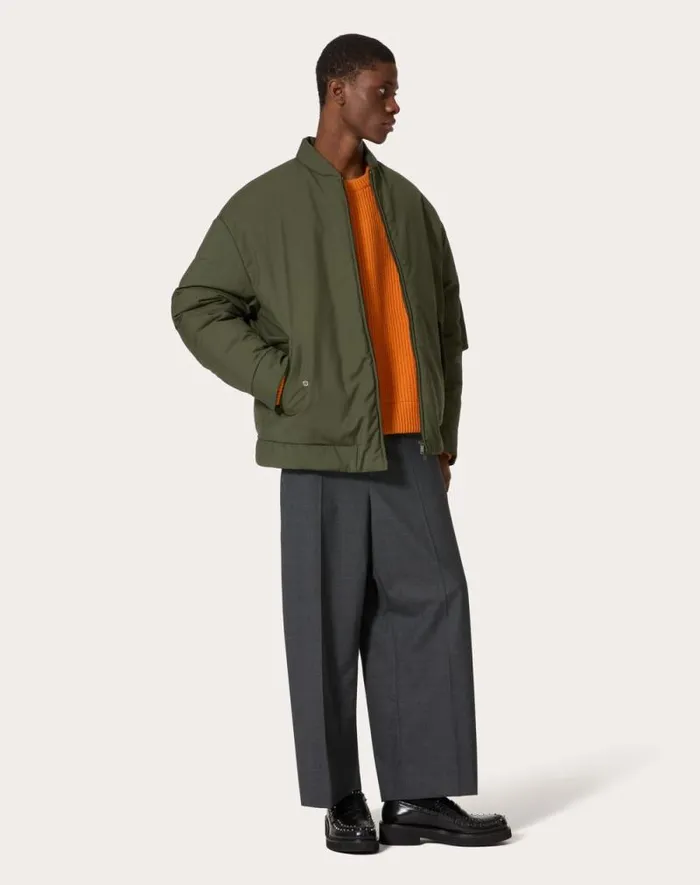 Valentino Outerwear Man Mohair Wool Down Jacket For Man In Military Green Military Green Valentino Outerwear Man Mohair Wool Down Jacket For Man In Military Green Military Green