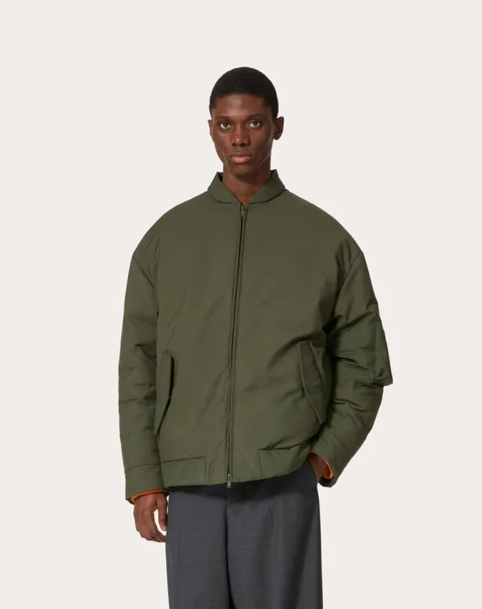 Valentino Outerwear Man Mohair Wool Down Jacket For Man In Military Green Military Green Valentino Outerwear Man Mohair Wool Down Jacket For Man In Military Green Military Green