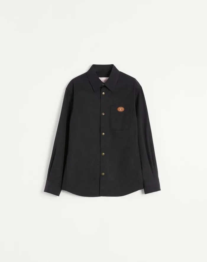 Valentino Outerwear Man Nylon Shirt Jacket With Rubberized V Detail For Man In Stone Stone Valentino Outerwear Man Nylon Shirt Jacket With Rubberized V Detail For Man In Stone Stone