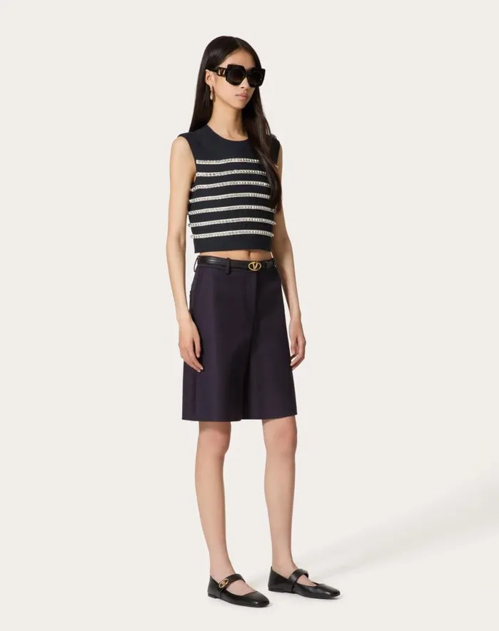 Valentino Pants And Shorts Woman Light Double Splittable Gabardine Bermuda Shorts For Woman In Navy Navy Valentino Pants And Shorts Woman Light Double Splittable Gabardine Bermuda Shorts For Woman In Navy Navy