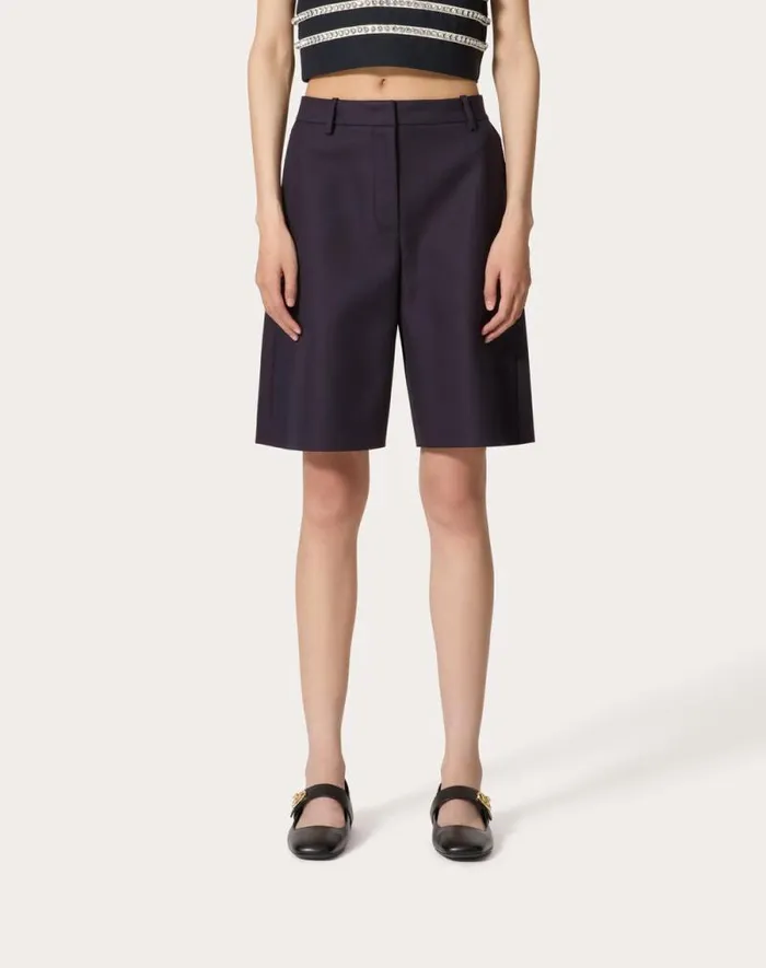 Valentino Pants And Shorts Woman Light Double Splittable Gabardine Bermuda Shorts For Woman In Navy Navy Valentino Pants And Shorts Woman Light Double Splittable Gabardine Bermuda Shorts For Woman In Navy Navy