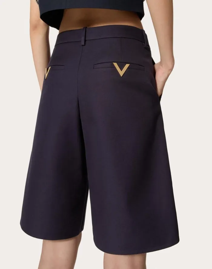 Valentino Pants And Shorts Woman Light Double Splittable Gabardine Bermuda Shorts For Woman In Navy Navy Valentino Pants And Shorts Woman Light Double Splittable Gabardine Bermuda Shorts For Woman In Navy Navy