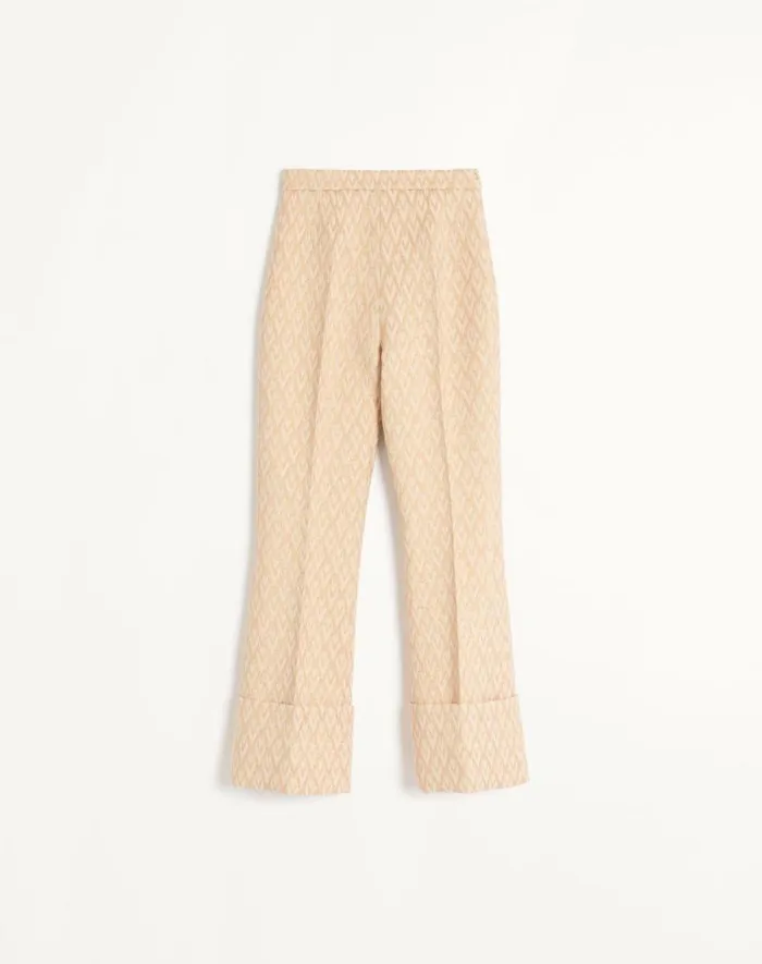 Valentino Pants And Shorts Woman Toute La V Lurex Jacquard Pants For Woman In Birchgold Birchgold