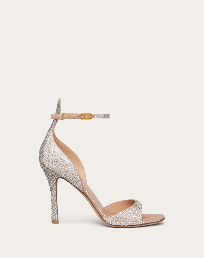 Valentino Sandals Woman Valentino Garavani Tango Sandal With Crystals 100mm For Woman In Crystalrose Cannelle Crystalrose Cannelle