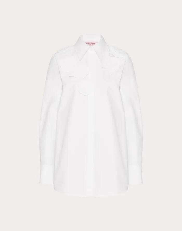 Valentino Shirts And Tops Woman Embroidered Compact Popeline Shirt For Woman In White White Valentino Shirts And Tops Woman Embroidered Compact Popeline Shirt For Woman In White White