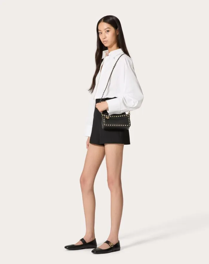 Valentino Shoulder Bags Woman Small Rockstud Grainy Calfskin Crossbody Bag For Woman In Black Black