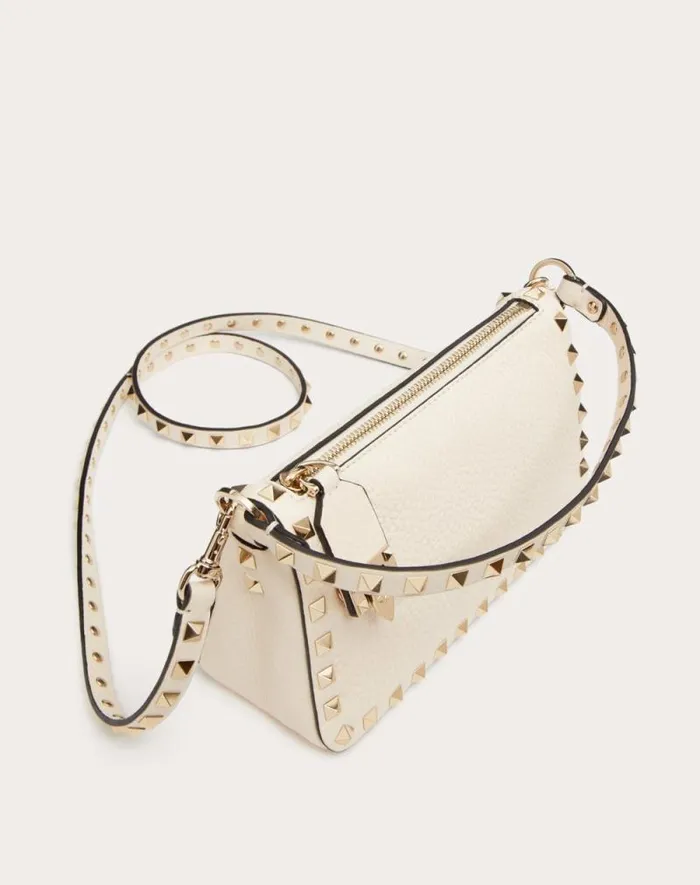 Valentino Shoulder Bags Woman Small Rockstud Grainy Calfskin Crossbody Bag For Woman In Black Black