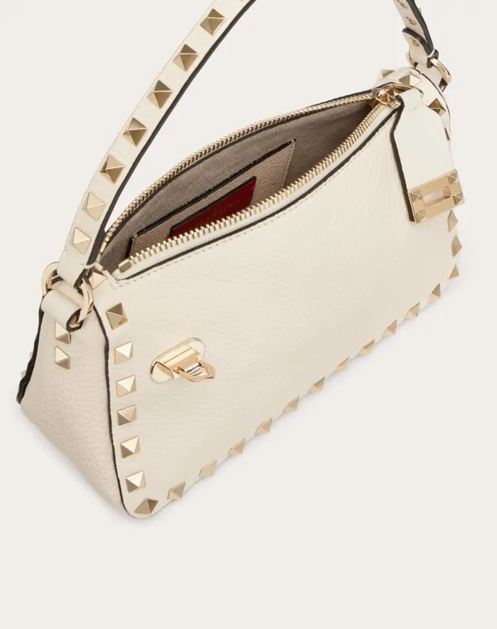 Valentino Shoulder Bags Woman Small Rockstud Grainy Calfskin Crossbody Bag For Woman In Black Black