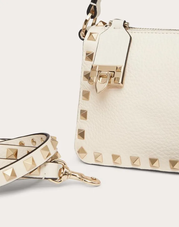Valentino Shoulder Bags Woman Small Rockstud Grainy Calfskin Crossbody Bag For Woman In Black Black