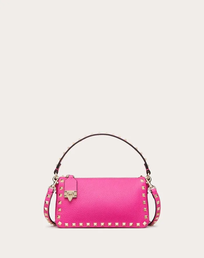 Valentino Shoulder Bags Woman Small Rockstud Grainy Calfskin Crossbody Bag For Woman In Black Black