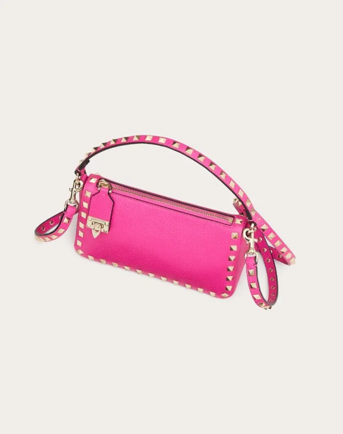 Valentino Shoulder Bags Woman Small Rockstud Grainy Calfskin Crossbody Bag For Woman In Black Black