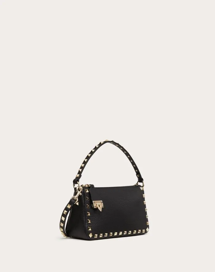 Valentino Shoulder Bags Woman Small Rockstud Grainy Calfskin Crossbody Bag For Woman In Black Black