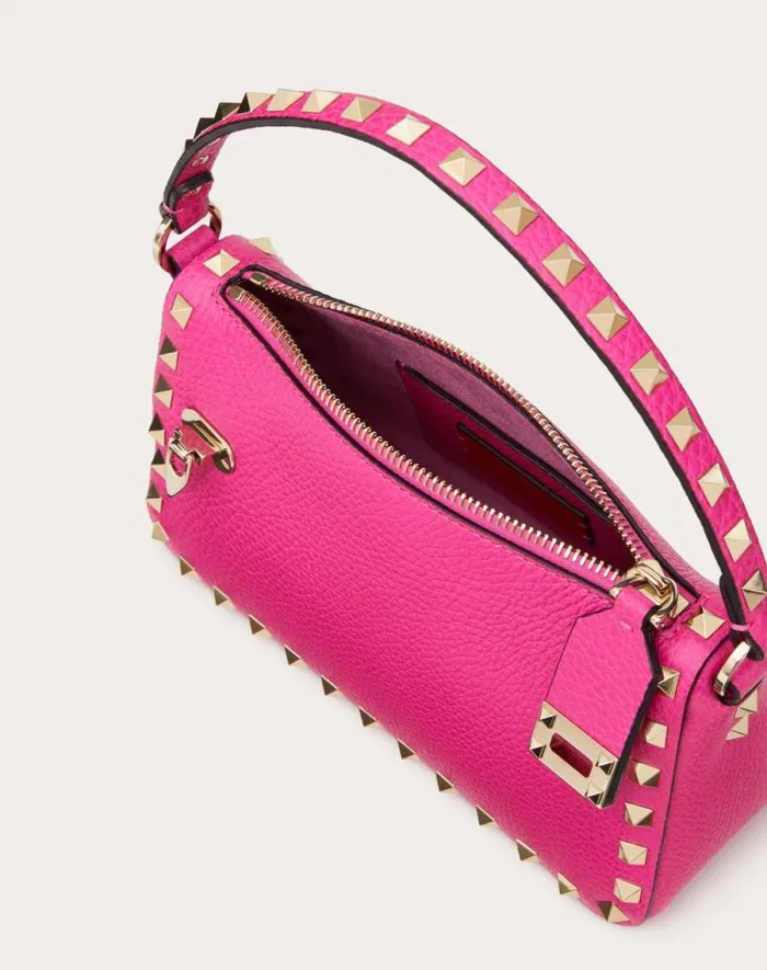 Valentino Shoulder Bags Woman Small Rockstud Grainy Calfskin Crossbody Bag For Woman In Black Black