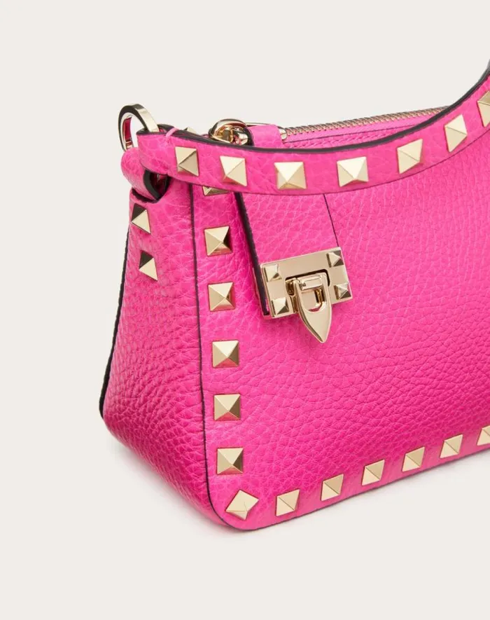 Valentino Shoulder Bags Woman Small Rockstud Grainy Calfskin Crossbody Bag For Woman In Black Black