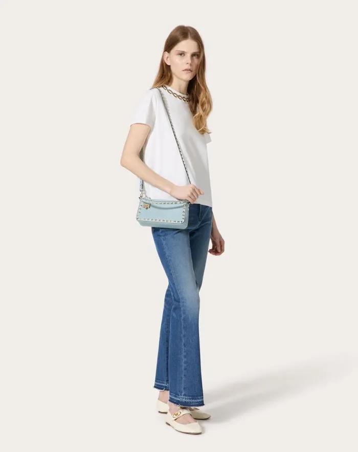 Valentino Shoulder Bags Woman Small Rockstud Grainy Calfskin Crossbody Bag For Woman In Black Black