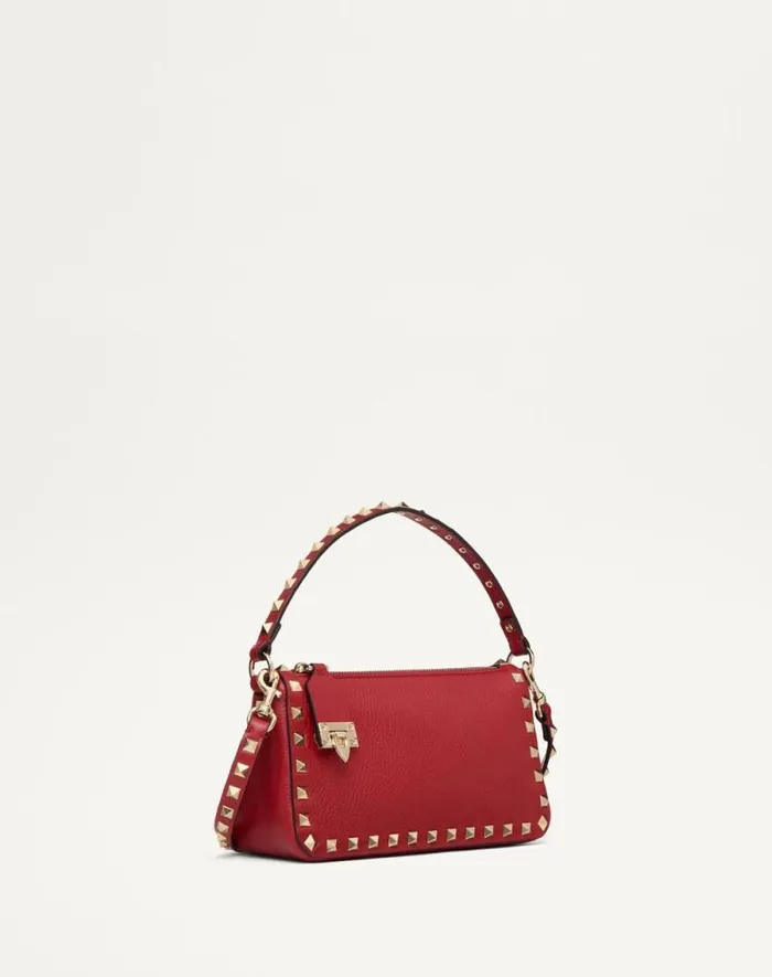 Valentino Shoulder Bags Woman Small Rockstud Grainy Calfskin Crossbody Bag For Woman In Black Black