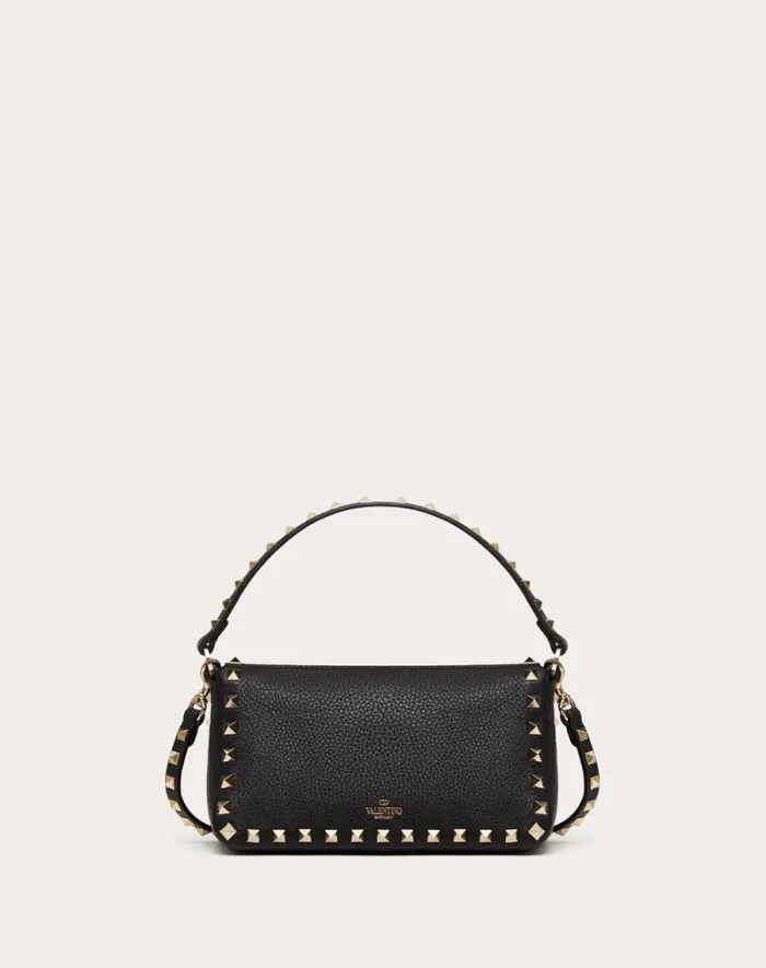 Valentino Shoulder Bags Woman Small Rockstud Grainy Calfskin Crossbody Bag For Woman In Black Black