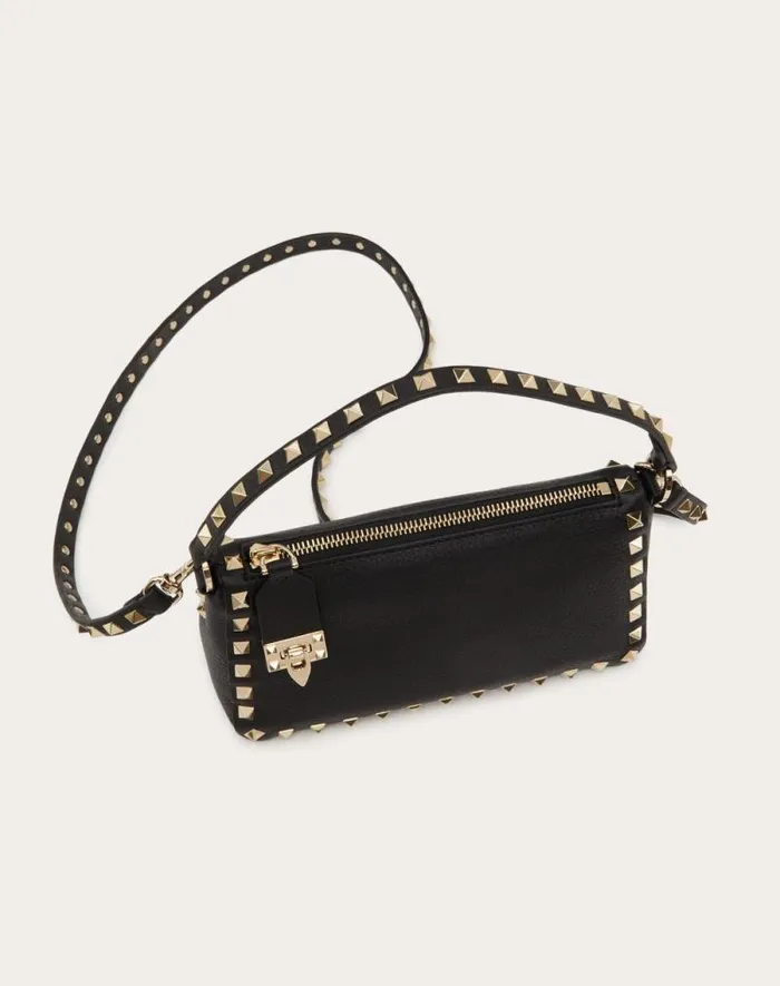 Valentino Shoulder Bags Woman Small Rockstud Grainy Calfskin Crossbody Bag For Woman In Black Black