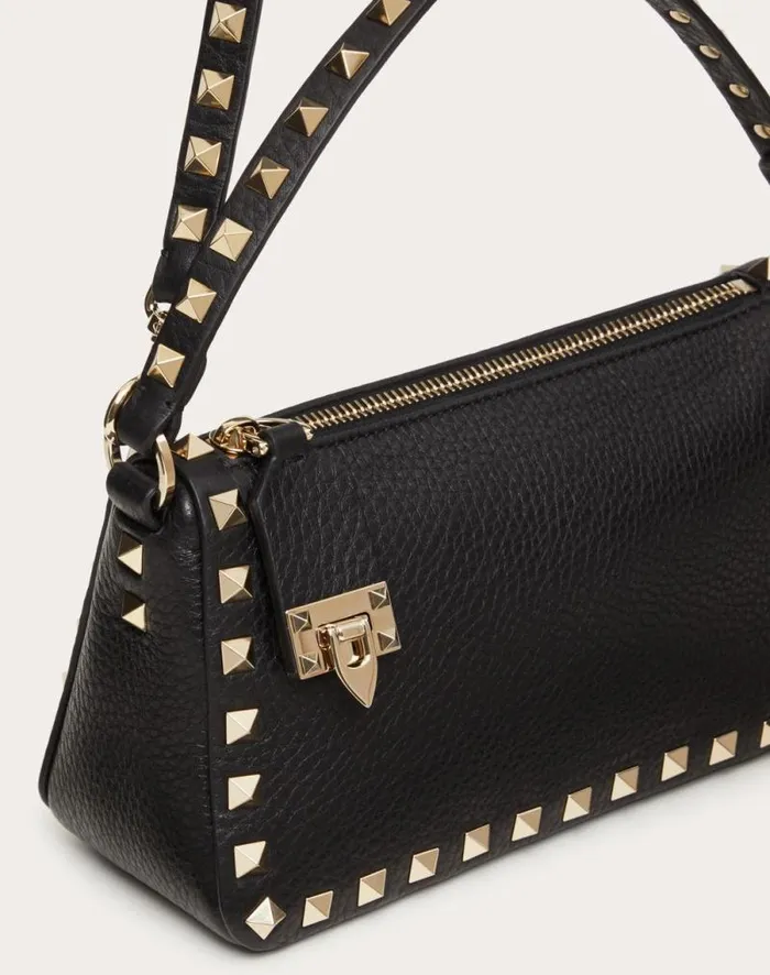 Valentino Shoulder Bags Woman Small Rockstud Grainy Calfskin Crossbody Bag For Woman In Black Black