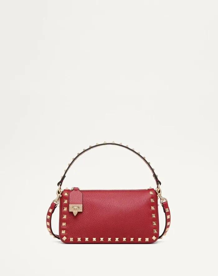 Valentino Shoulder Bags Woman Small Rockstud Grainy Calfskin Crossbody Bag For Woman In Black Black
