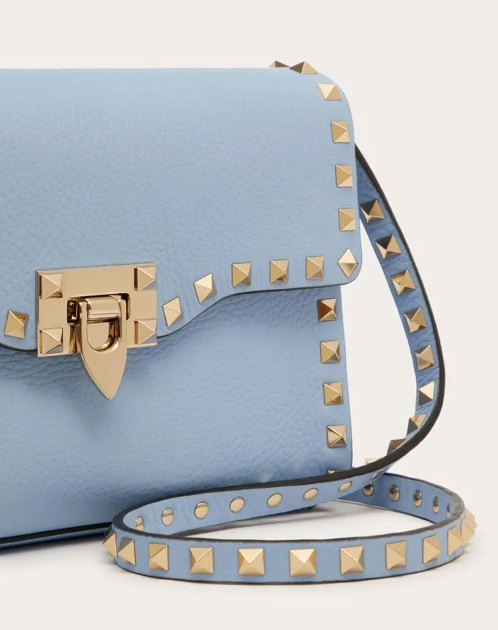 Valentino Shoulder Bags Woman Small Rockstud Grainy Calfskin Crossbody Bag For Woman In Black Black