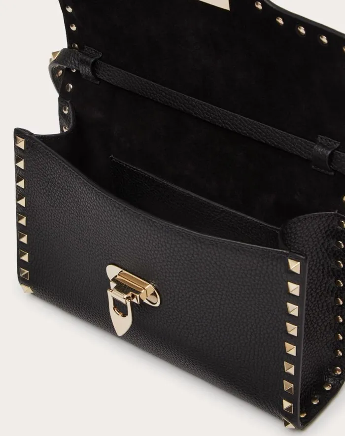 Valentino Shoulder Bags Woman Small Rockstud Grainy Calfskin Crossbody Bag For Woman In Black Black